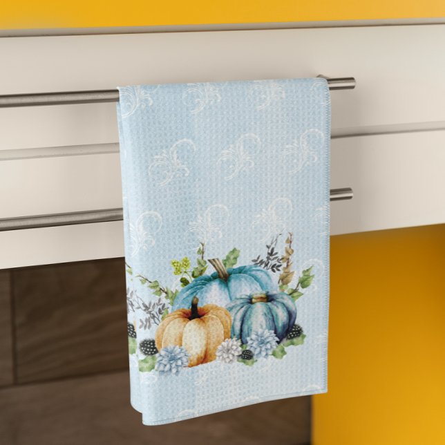 Blue  Watercolor Pumpkin Fall Autumn Kitchen Towel (Creator Uploaded)