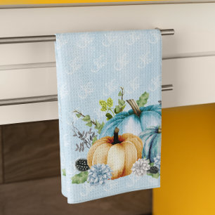 Blue  Watercolor Pumpkin Fall Autumn Tea Towel