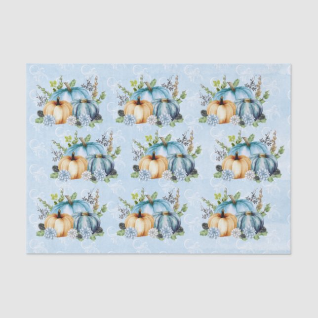 Blue  Watercolor Pumpkin Fall Autumn  Tissue Paper (Front)