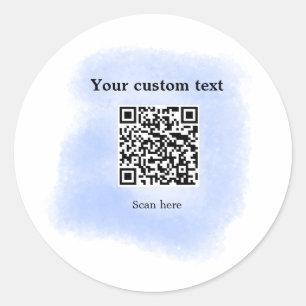 blue watercolor QR scan code add custom text rusti Classic Round Sticker