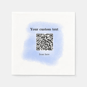 blue watercolor QR scan code add custom text rusti Napkin
