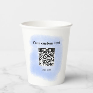 blue watercolor QR scan code add custom text rusti Paper Cups