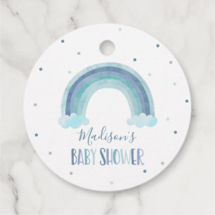 Blue Watercolor Rainbow Baby Shower Gift Favour Tags