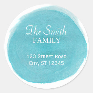 Blue Watercolor Return Address Round Sticker