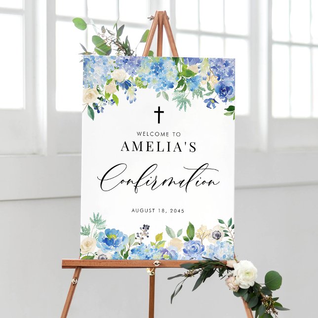 Blue Watercolor Rose and Hydrangea Confirmation Poster (Creator Uploaded)