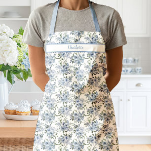 Blue Watercolor Rose Flowers Apron
