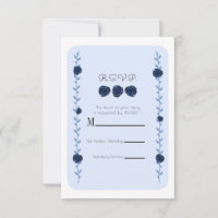 Blue Watercolor Rose Vines Cottage Chic RSVP Reply