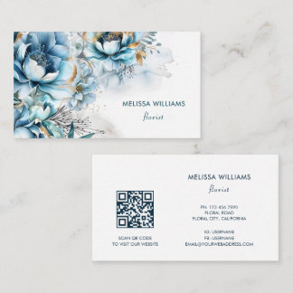 Blue Watercolor Roses Business Card