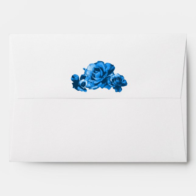 Blue Watercolor Roses Elegant Wedding Invitation Envelopes (Back (Top Flap))