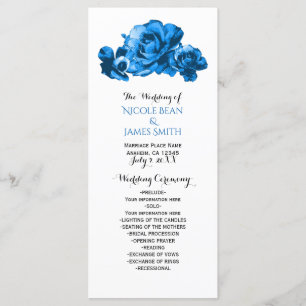 Blue Watercolor Roses Elegant Wedding Program Programme