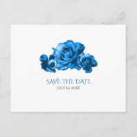 Blue Watercolor Roses Wedding Save the Date
