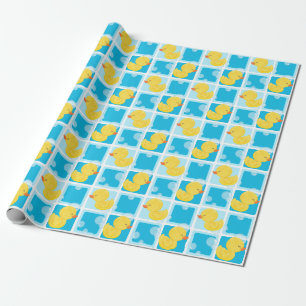 Blue Watercolor Rubber Ducky Party Wrapping Paper