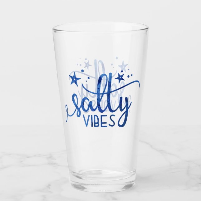 Blue Watercolor Salty Vibes Beach Pint Glass (Front)