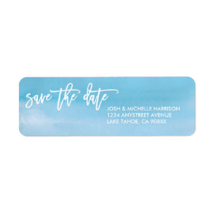 Blue watercolor save the date return address label