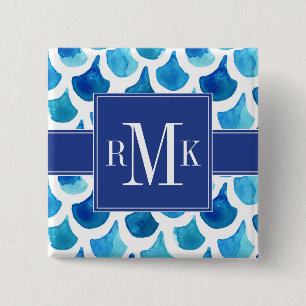 Blue Watercolor Scale Pattern 15 Cm Square Badge