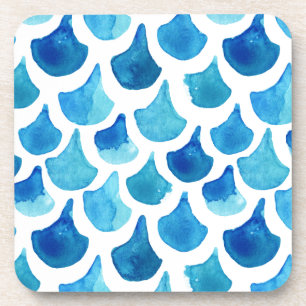 Blue Watercolor Scale Pattern Coaster