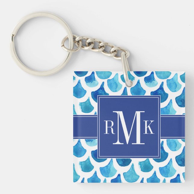 Blue Watercolor Scale Pattern Key Ring (Front)