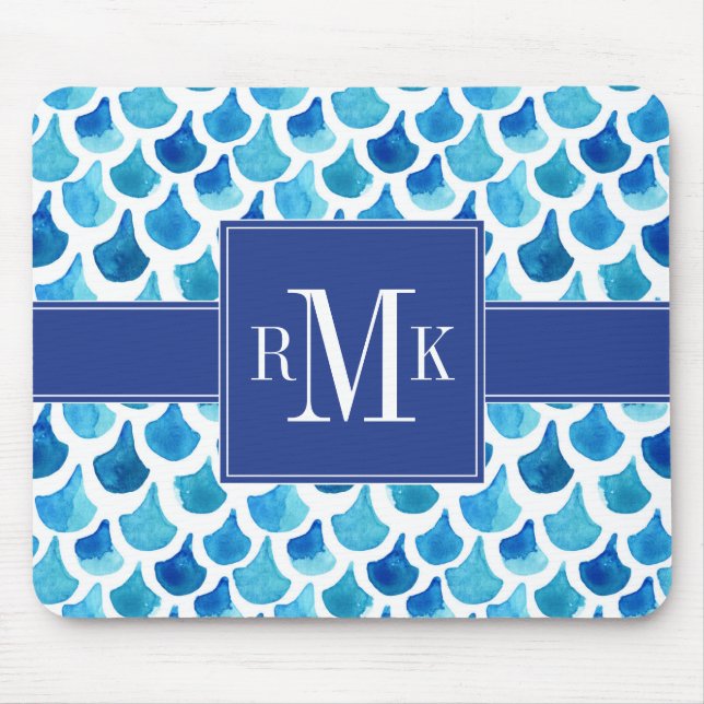 Blue Watercolor Scale Pattern Mouse Pad (Front)