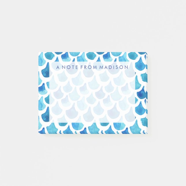 Blue Watercolor Scale Pattern Post-it Notes (Front)