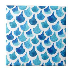 Blue Watercolor Scale Pattern Tile