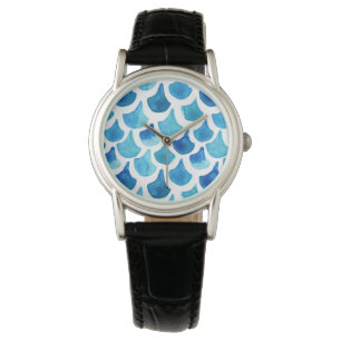 Blue Watercolor Scale Pattern Watch