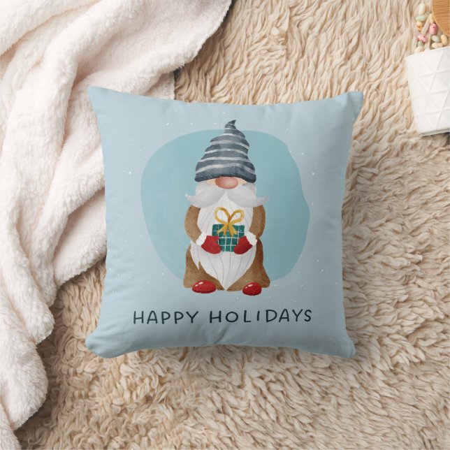 Blue Watercolor Scandinavian Christmas Gnome Cushion (Blanket)
