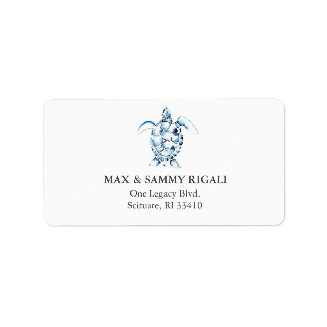 Blue Watercolor Sea Turtle Address Label (Front)