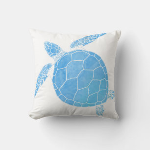 Blue Watercolor Sea Turtle - Coastal Minimal Cushion