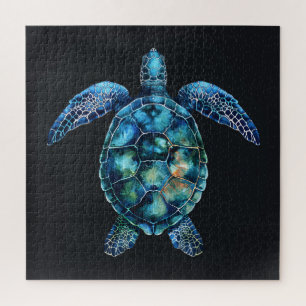 Blue Watercolor Sea Turtle Jigsaw Puzzle