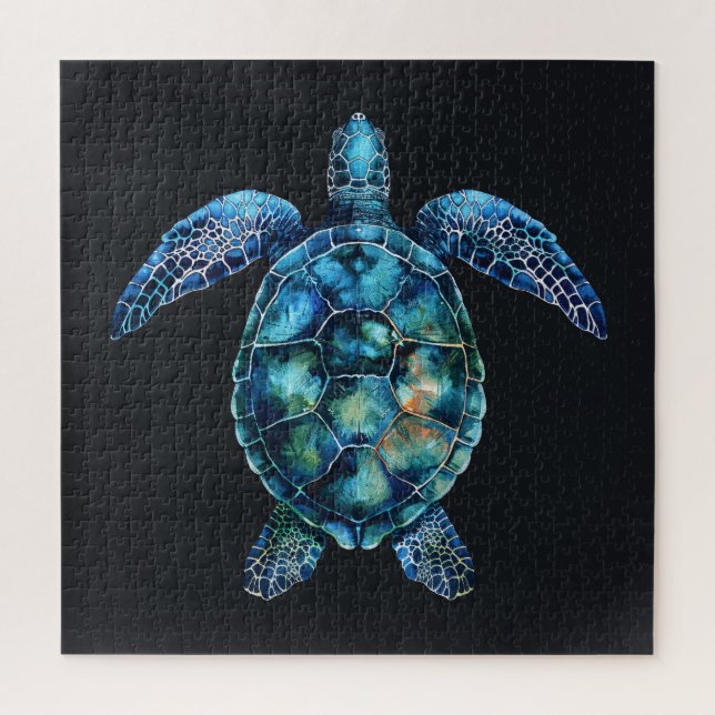 Blue Watercolor Sea Turtle Jigsaw Puzzle (Vertical)