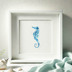 Blue Watercolor Seahorse Poster