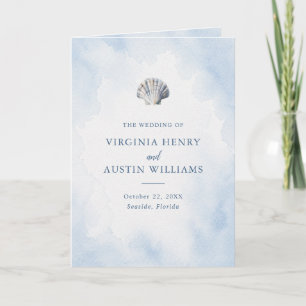 Blue Watercolor Seashell Beach Wedding Programme