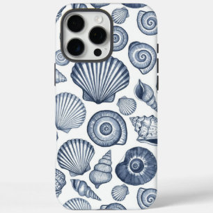Blue Watercolor Seashell Pattern Coastal Nautical  iPhone 16 Pro Max Case