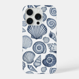 Blue Watercolor Seashell Pattern Coastal Nautical iPhone 15 Pro Case