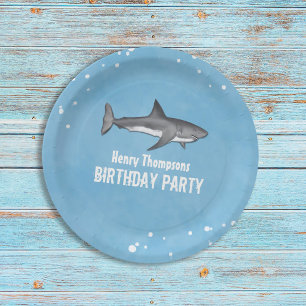 Blue Watercolor Shark Birthday Party Paper Plate
