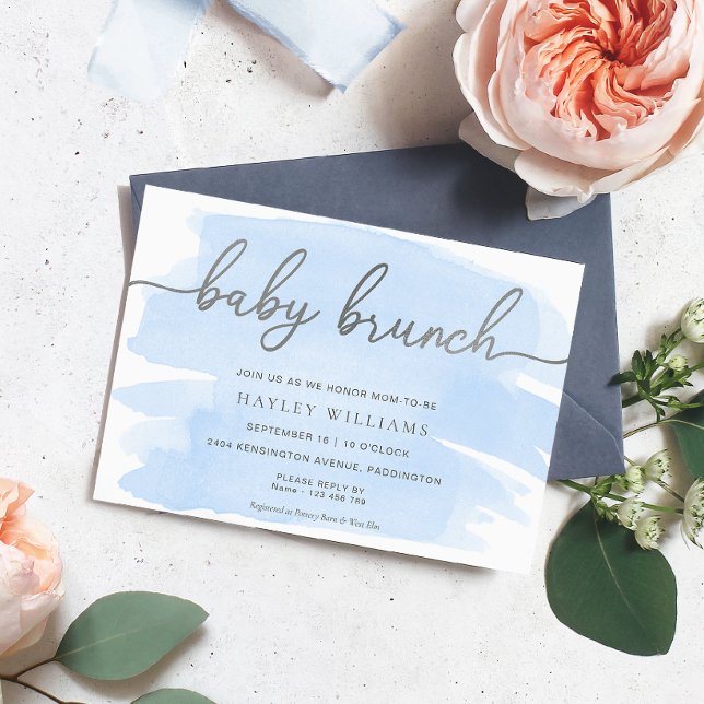 Blue Watercolor Silver Baby Brunch Invitation (Creator Uploaded)