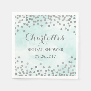 Blue Watercolor Silver Confetti Bridal Shower Napkin