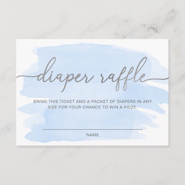 Blue Watercolor Silver Diaper Raffle Ticket Enclosure Card (Front)