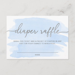 Blue Watercolor Silver Diaper Raffle Ticket Enclosure Card