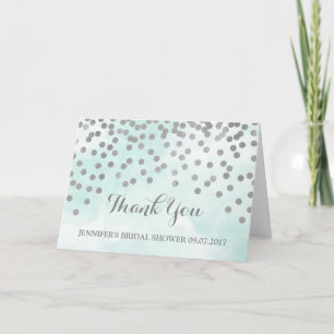 Blue Watercolor Silver Dots Bridal Shower Thanks Thank You Card