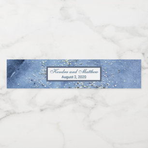 Blue Watercolor Silver Mercury Dots Water Bottle Label