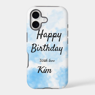 Blue watercolor simple birthday add your name cust
