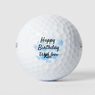 Blue watercolor simple birthday add your name cust golf balls