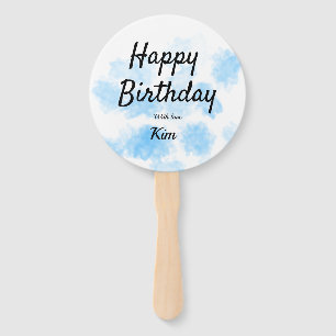 Blue watercolor simple birthday add your name cust hand fan