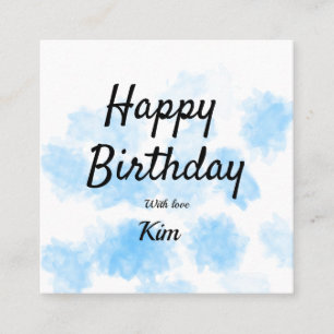 Blue watercolor simple birthday add your name cust square business card