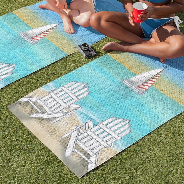 Blue Watercolor Simple Coastal Beach Sailboat Beach Towel (Creator Uploaded)