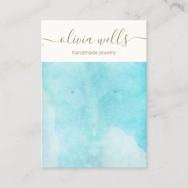 Blue Watercolor Sky Earring Display Business Card (Front)