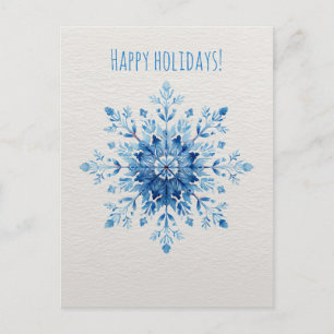 Blue watercolor snowflake, Christmas  Holiday Postcard