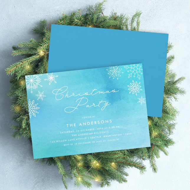 Blue Watercolor Snowflakes Christmas Party Invitation (Creator Uploaded)