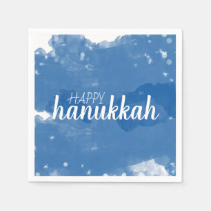 Blue Watercolor Snowflakes Happy Hanukkah Napkin